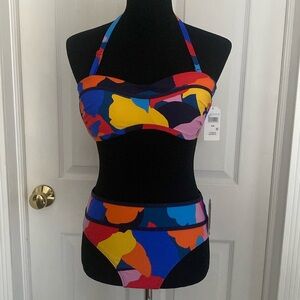 Nautica Bikini Swimsuit Bright Multicolored Adjustable Removable Strap Sz M NWT